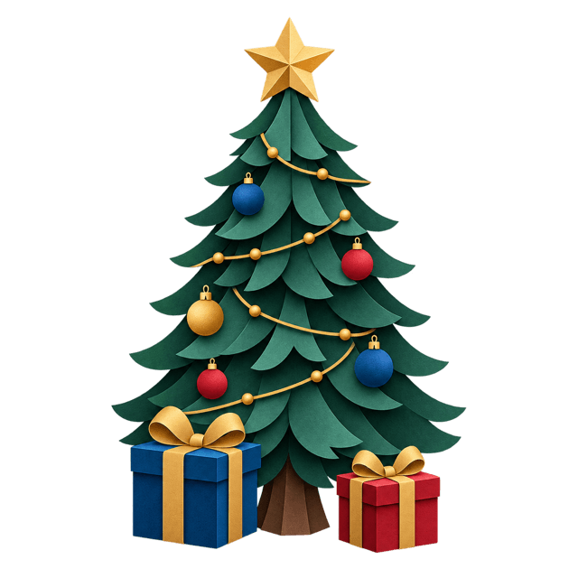 A decorated Christmas tree with wrapped presents