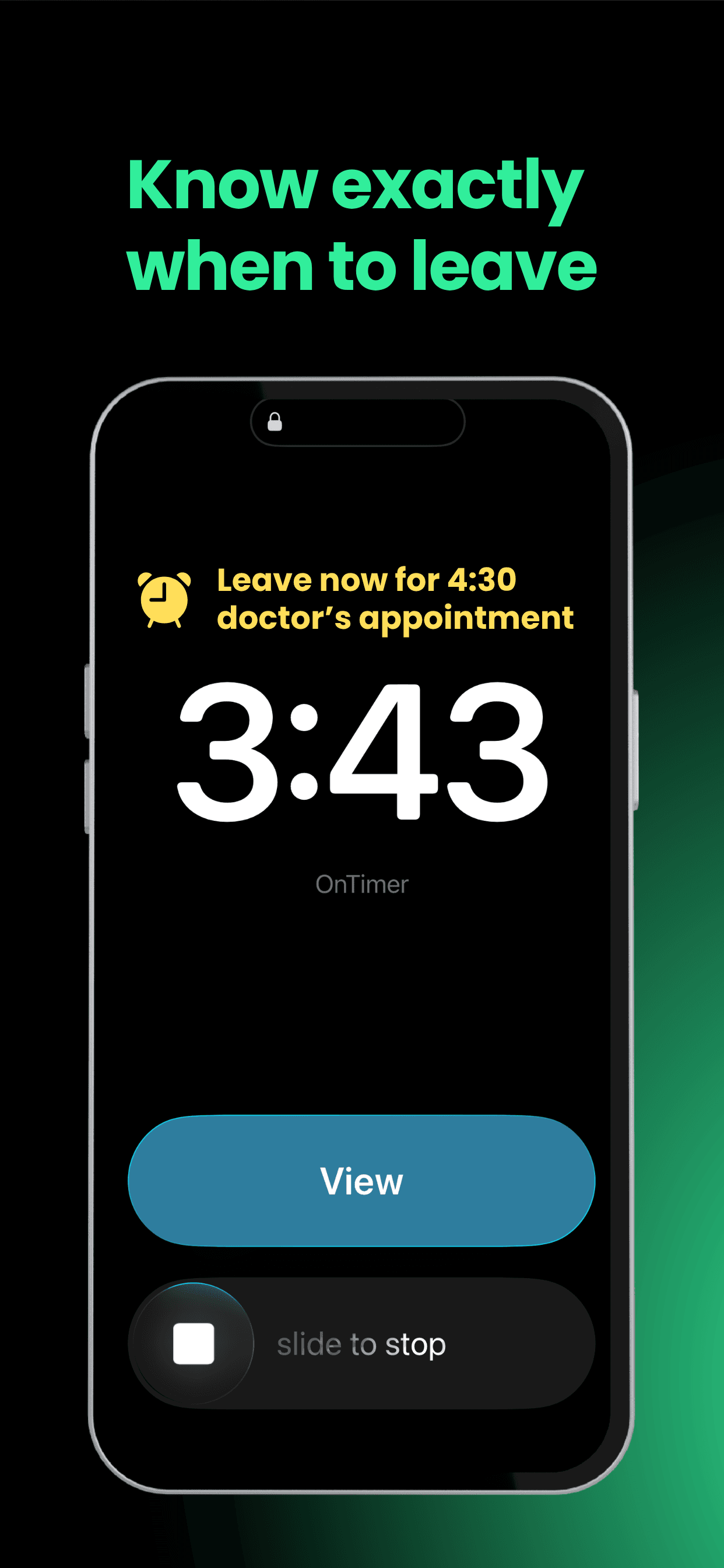 OnTimer time-to-leave alarm for a doctor's appointment